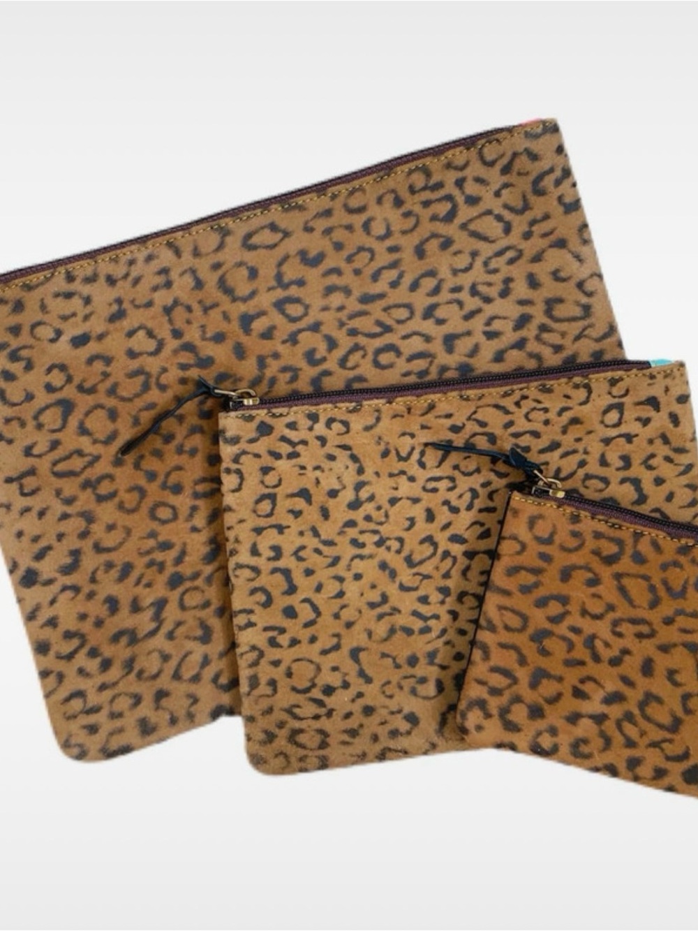 Folklore cheetah/leopard Suede Leather travel organizer bag pouch set